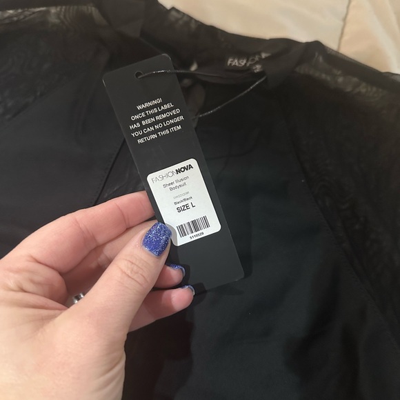 NWT Fashion Nova sheer illusion bodysuit- black. Size Large. - Picture 6 of 6